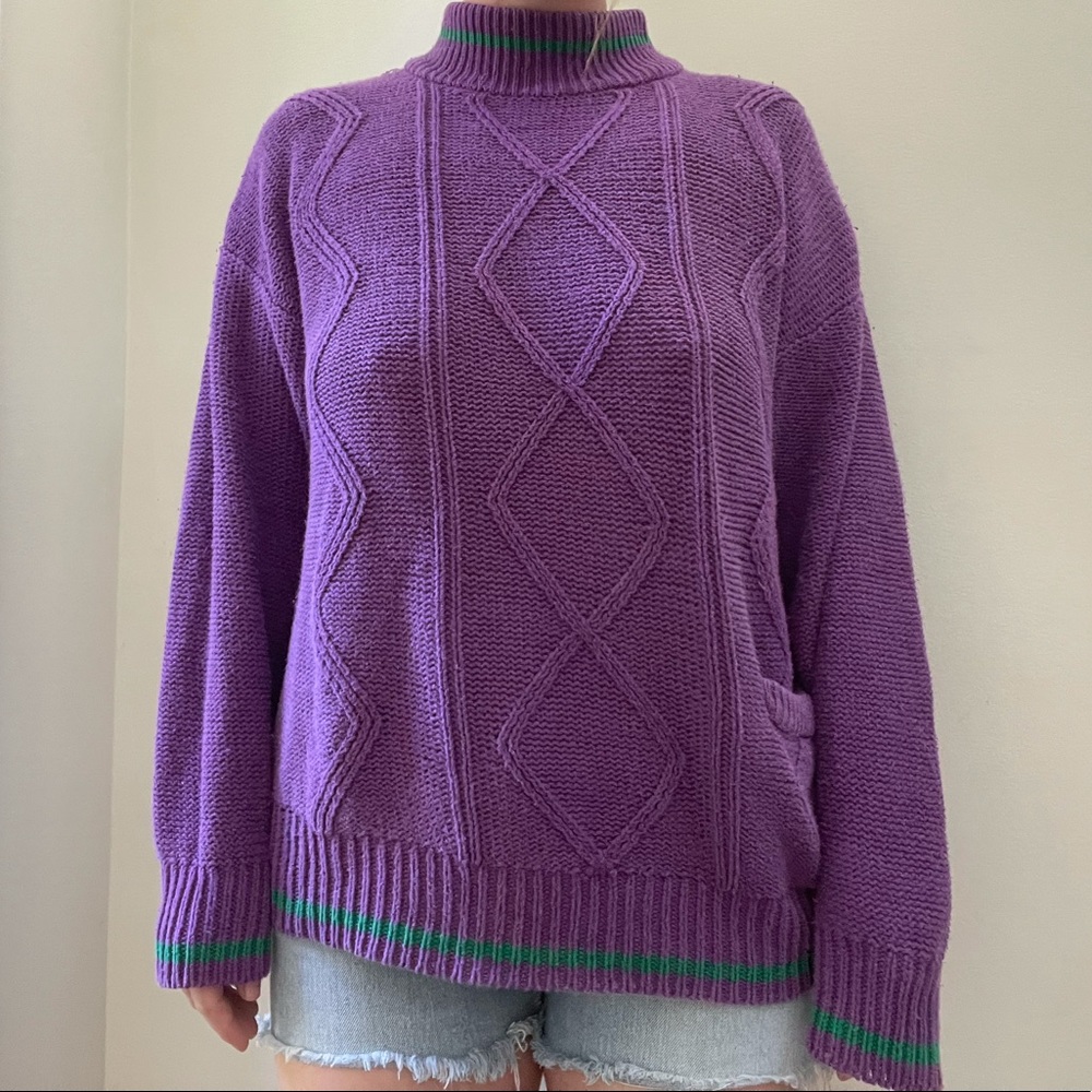 Purple and green knit sweater! Semi turtle neck sweater by French Navy!
